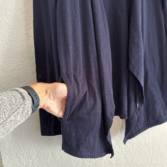 T by Talbots Navy Blue Cardigan Sweater Drawstring Athleisure Travel Loungewear - Picture 2 of 7